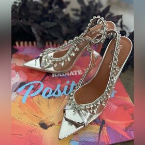 Fashion Nova Silver Embellished Heels